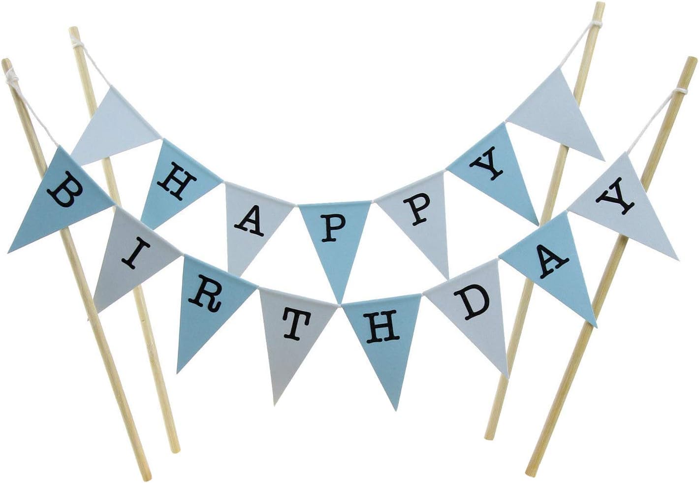amazing buntings, Birthday Cake Topper Set, Blue Pastel, Large with 4 Sticks, 123019