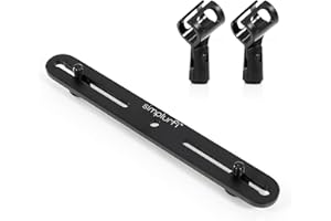 Simplurfi Microphone Bar - Fits 3/8" Mic Stand or 5/8" 1/4" with adaptors, Adjustable Length 2.81-9.87", Dual Mic Holder - With 2 Microphone Clips