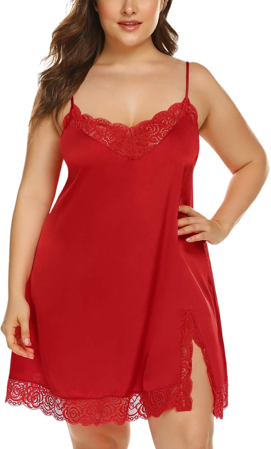 IN'VOLAND Womens Plus Size Chemise Nightgown V-Neck Floral Lace Nightie Front Slit Sleep Gown Sleepwear at  Women’s Clothing store