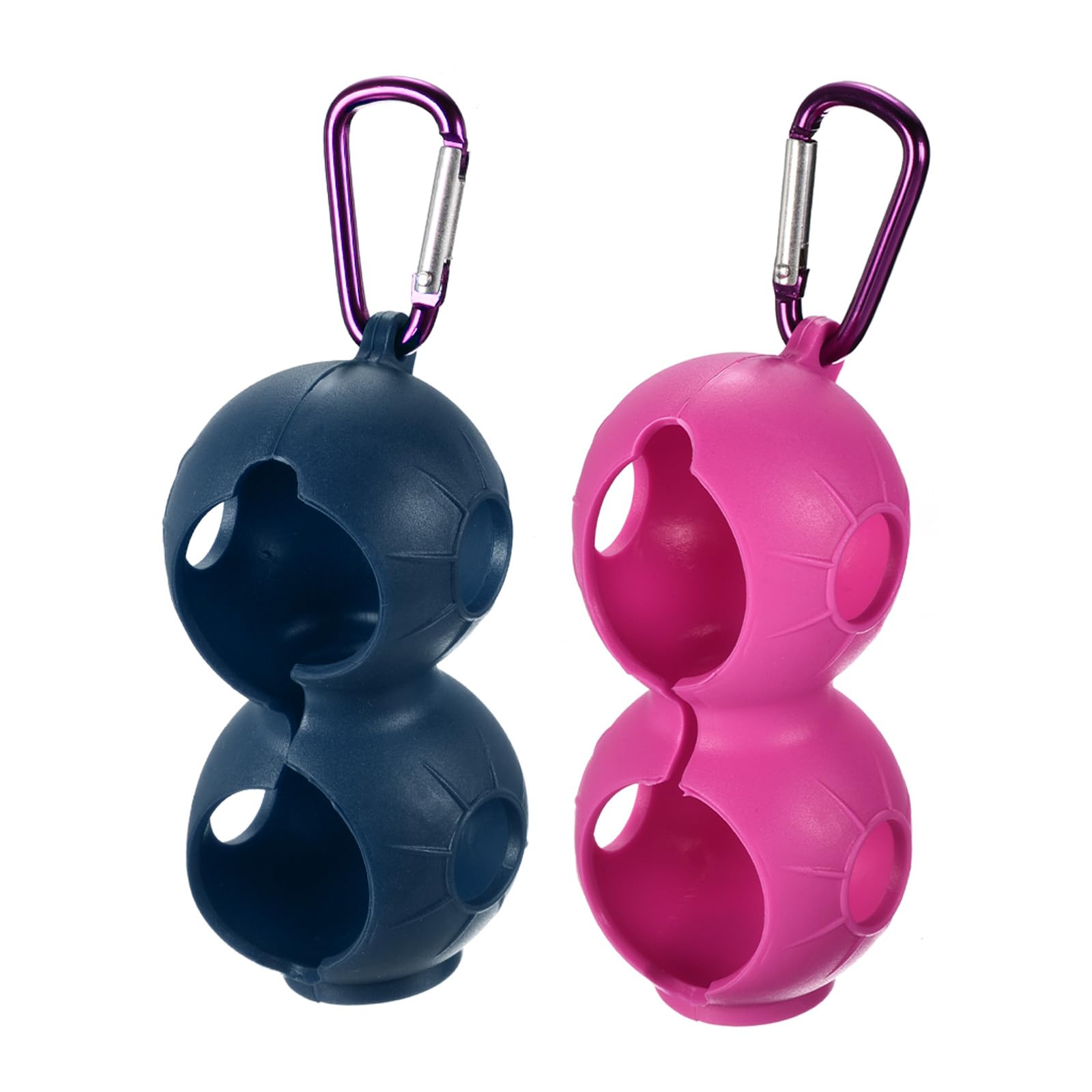 PATIKIL Golf Ball Holder, 2 Pack Silicone 2 Balls Carrier Protective Portable Sleeve with Buckle for Golf Bag Belt, Rose Red, Blue