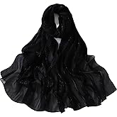 HURESON Women Hijab Chiffon Head Scarf Lightweight Shimmer Scarves Crepe Wedding Shawls and Wraps for Evening Dresses Shiny