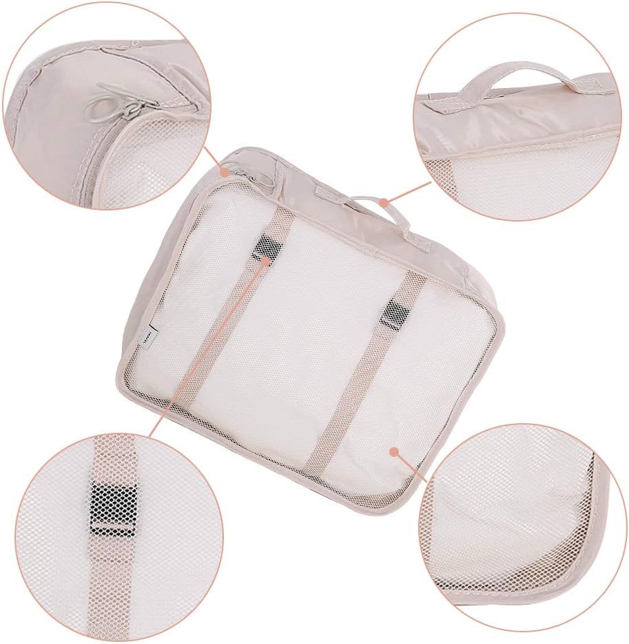 Packing Cubes Travel Sets 7Pcs Portable Cube Organizer Underwear Laundry Shoe & Toiletry Storage Bag(Beige) - Image 5