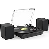 Vinyl Record Player with Two Stereo Speakers, Bluetooth Playback Turntable with 3 Speed AUX Headphone Input and RCA Out, Retro Black