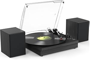 RETROLIFE Vinyl Record Player with Two Stereo Speakers, Bluetooth Playback Turntable with 3 Speed AUX Headphone Input and RCA Out, Retro Black