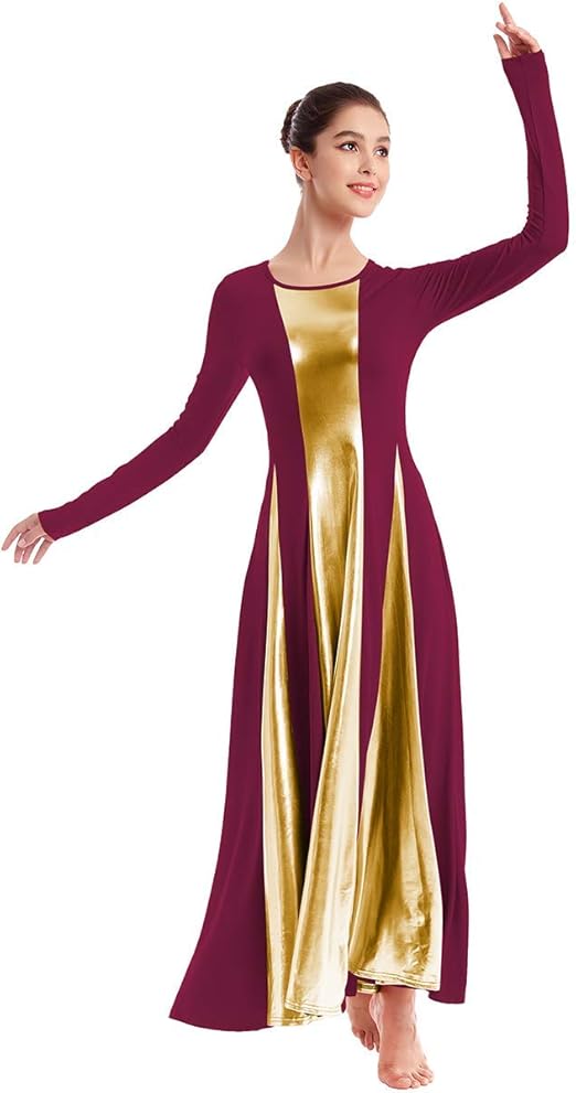 Praise Dance Dresses for Women Gold Metallic Liturgical Dancewear for