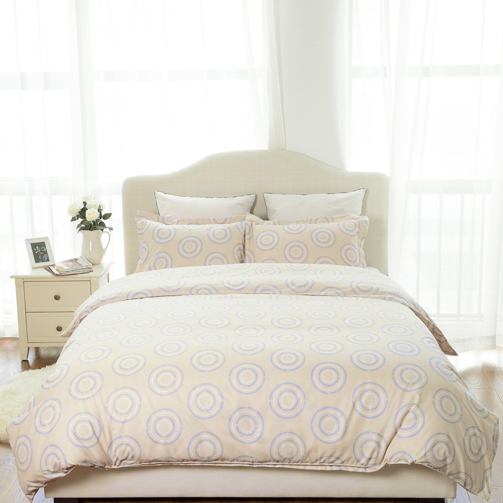 Duvet Cover Set with Zipper Closure-Circle Khaki Printed Pattern,Twin (66\