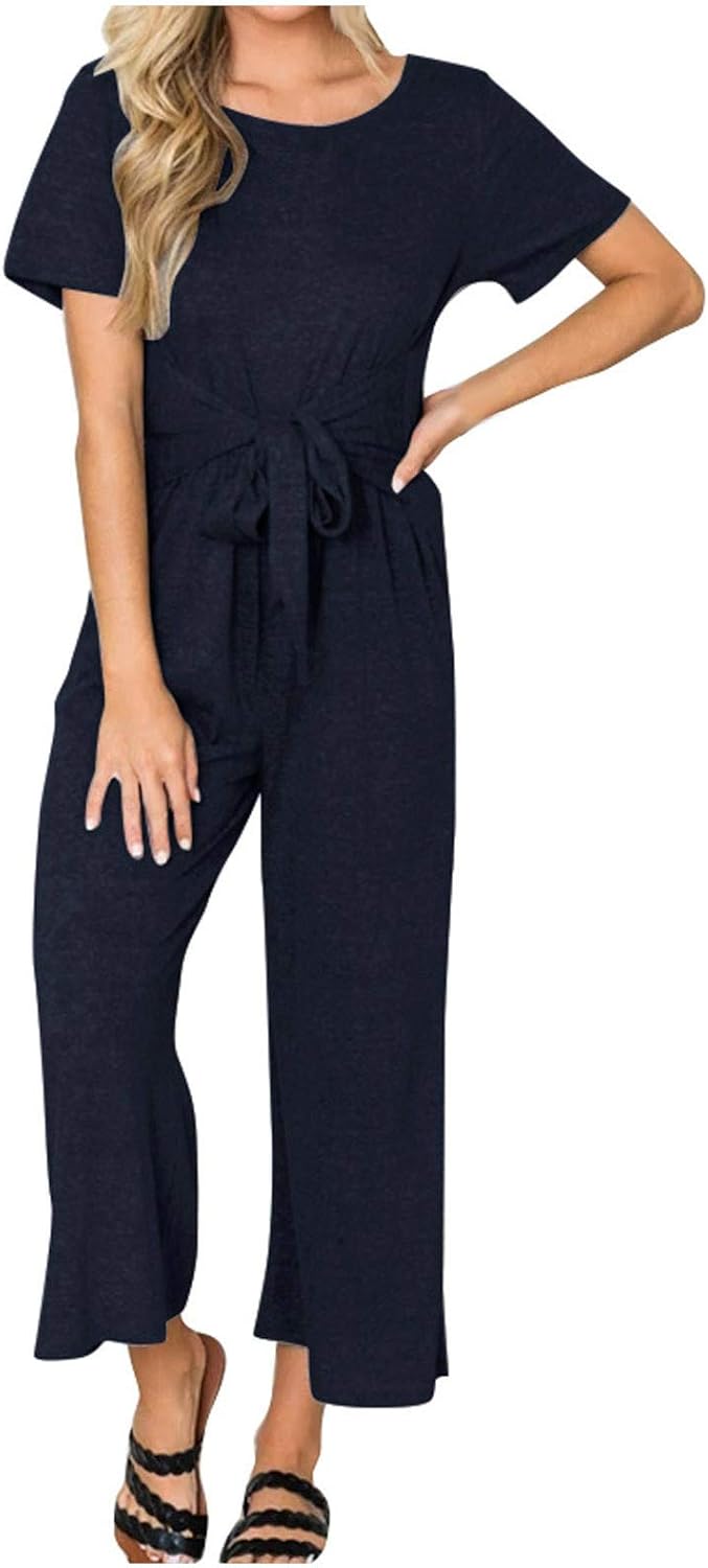 Damen Jumpsuit Overall Blumen Kurzarm Playsuit Split Hosenanzug Romper