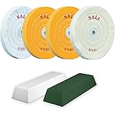 SALI 4 Pack Polishing Wheel for Bench Grinder - 6 Inch Buffing Wheel Set (2 Yellow Cotton, 2 White Cotton) - Buffer Polisher Pad With 1/2'' Arbor Hole and Polishing Compound Kit