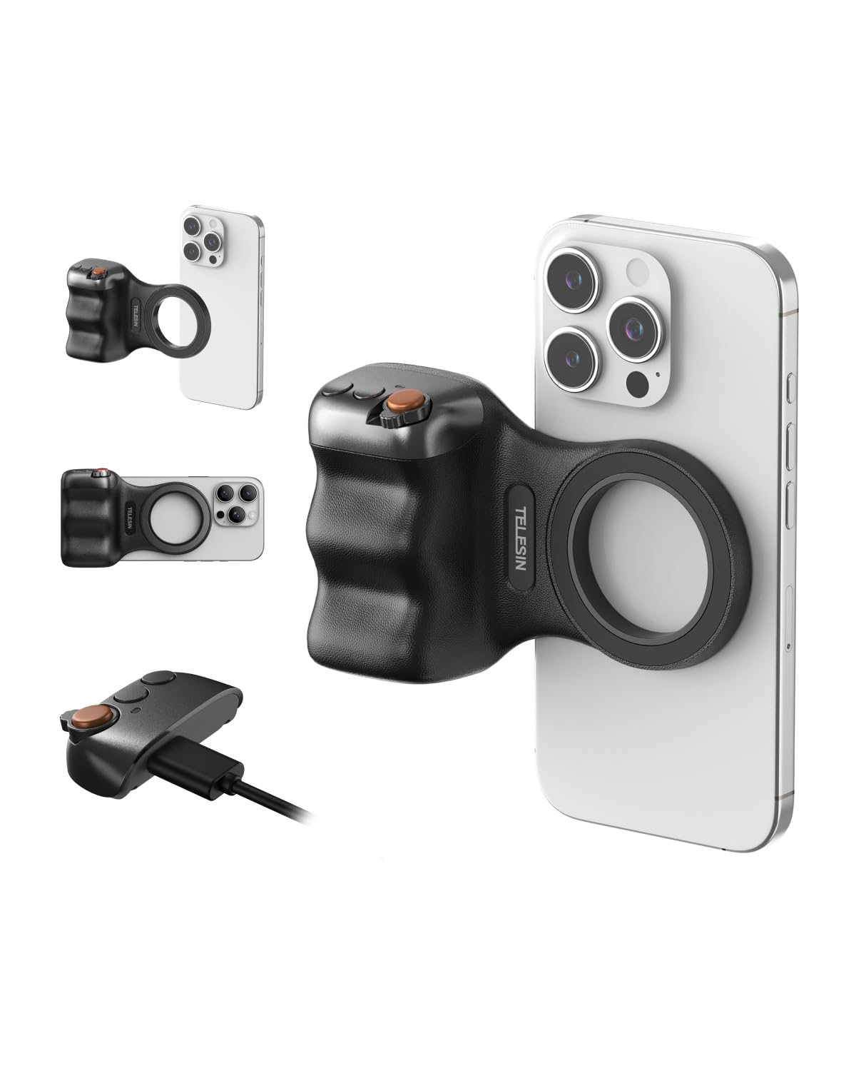 TELESIN Fun Shot Magnetic Phone Camera DSLR Style Shutter Grip for Magsafe iPhone & Android with Detachable Wireless Shutter Button - Official Grip -Comfort Ergonomic Phone Grip Handle Holder(B)