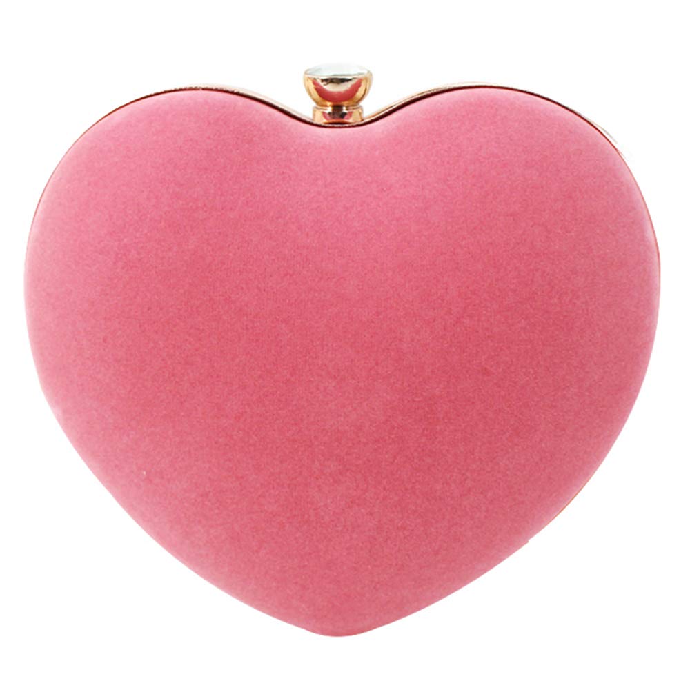 ZLMBAGUK Women Suede Heart Shape Mini Clutches and Evening Bag Clutch Party Bag Purse with a Chain and Handle Ring (Pink)