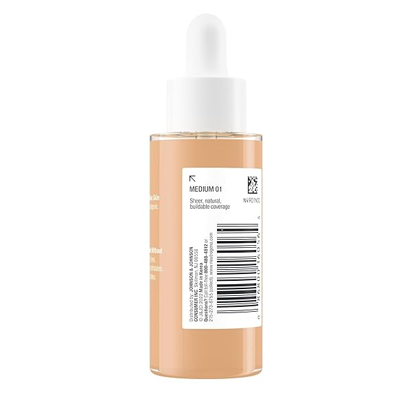 NEUTROGENA HEALTHY SKIN SENSITIVE SKIN SERUM FOUNDATION WITH PRO-VITAMIN B5, COLOR CORRECTING & PORE MINIMIZING LIQUID FOUNDATION & FACE SERUM, BUILDABLE COVERAGE, MEDIUM 01, 1 OZ