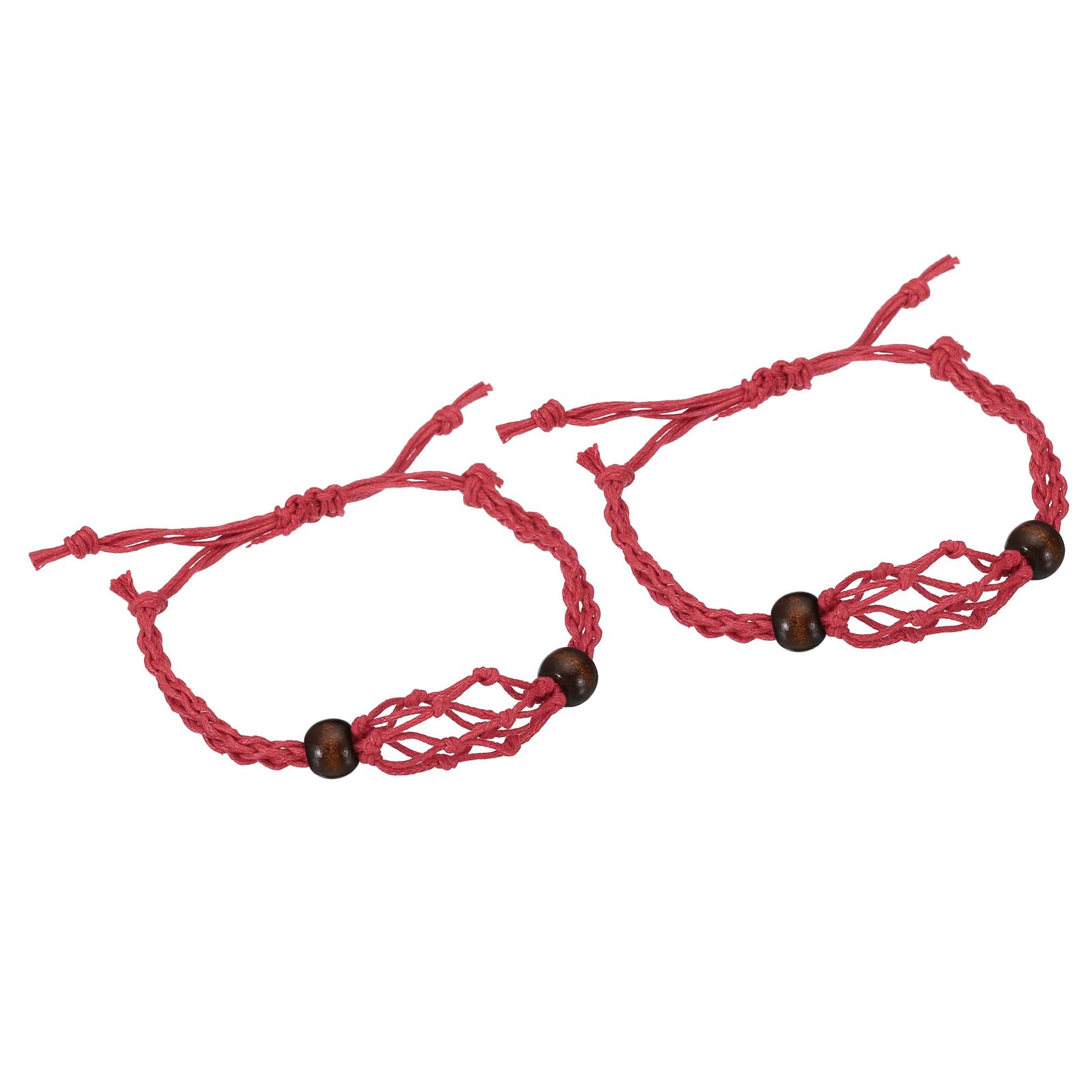 PATIKIL 7.87-11.02" Bracelet Cord Empty Stone Holder, 2 Pack 1.38" Wax Rope Inner Diameter Crystal Cage Adjustable Pendant Stone Holders for Jewelry Making, Red