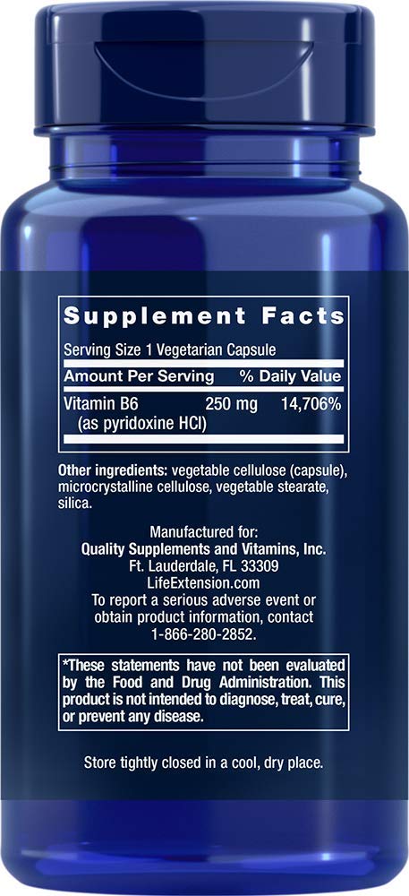 Life Extension Vitamin B6 250 mg, 100 Vegetarian Capsules: Health & Personal Care