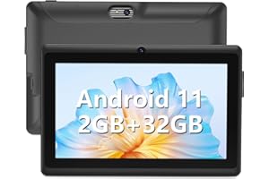 WXUNJA Tablet 7 Inch, Android 11 Tablet, 2+4GB RAM 32GB ROM, Quad-Core Processor, Dual Camera, WiFi, 3.5mm Earphone Jack, FM Bluetooth, 128GB Expand, GMS Certified Tablet - Black