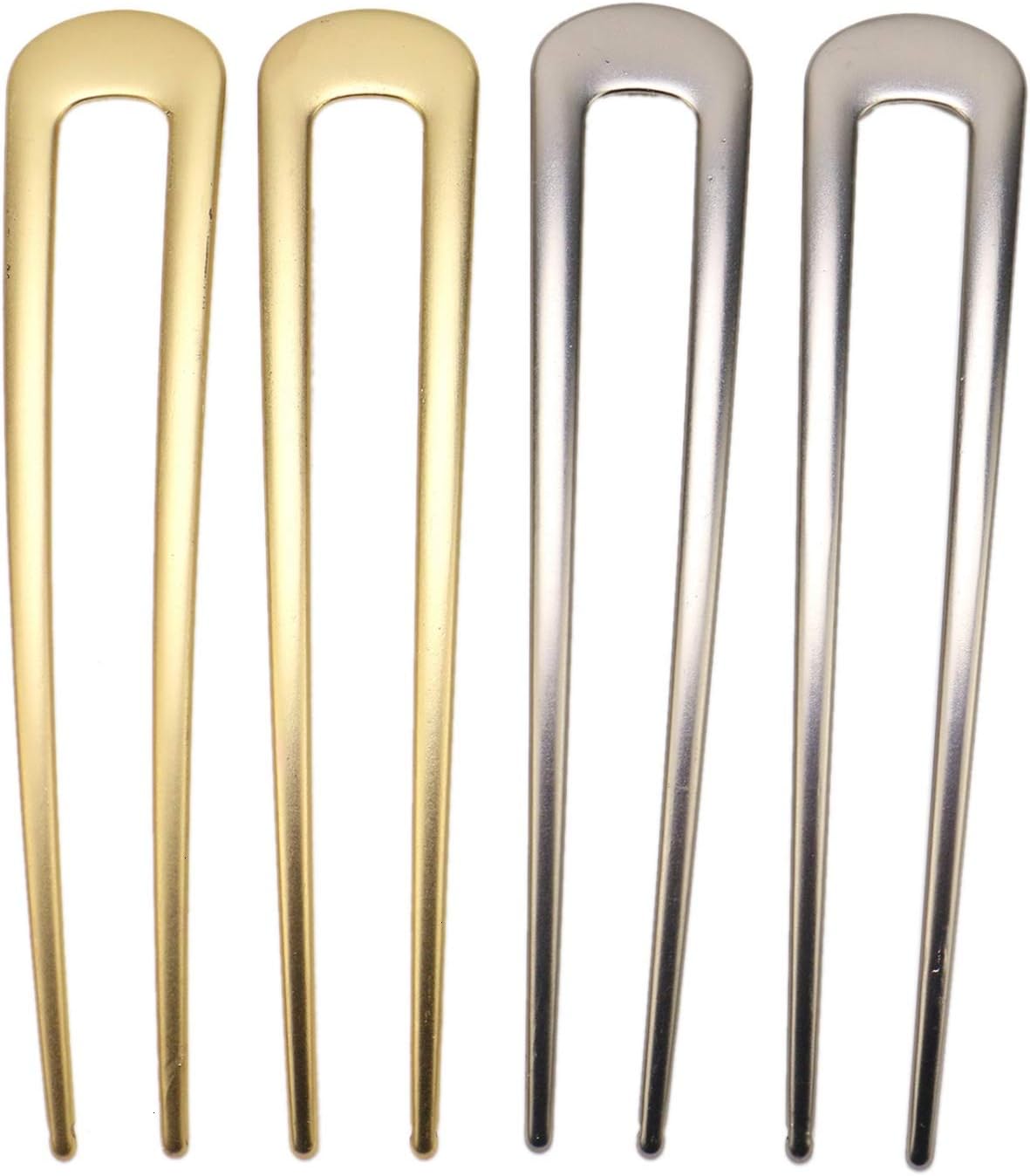 JETEHO 4 Pack Simple Metal U Shaped Hair Pin Fork Sticks 2 Prong Updo Chignon Pins,Silver and Gold: Home & Kitchen