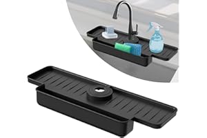 CEHNCEH Silicone Faucet Splash Guard Kitchen Sink Splash Guard Upgraded Faucet Water Catcher Tray - 15.75” x 5.5''x2”, Longer Silicone Sink Mat for KitchenBathroom, Drip Protector Splash Countertop(Black)