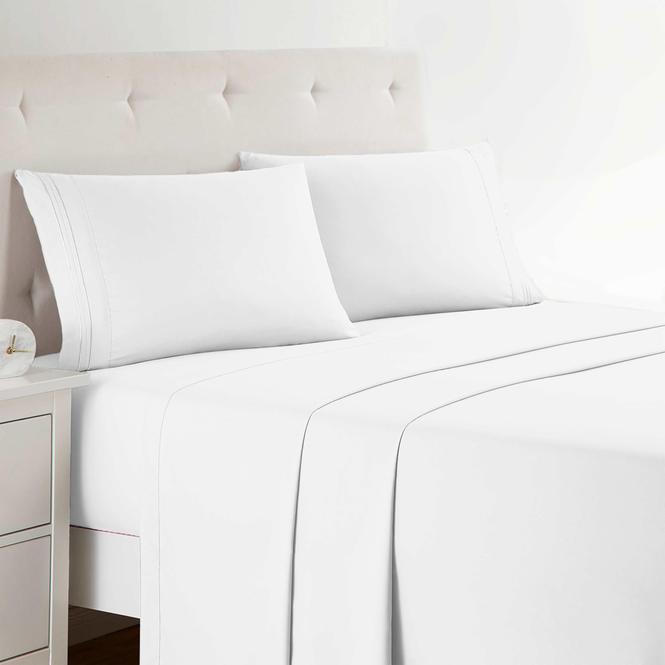 Clara Clark Bed Sheets, Premier 1800 Series 4 Piece Bed Sheet Set, Deep Pocket, Wrinkle, Fade, Stain Resistant, Luxury Soft Bedding Sheets & Pillowcases, Full, White — image 1