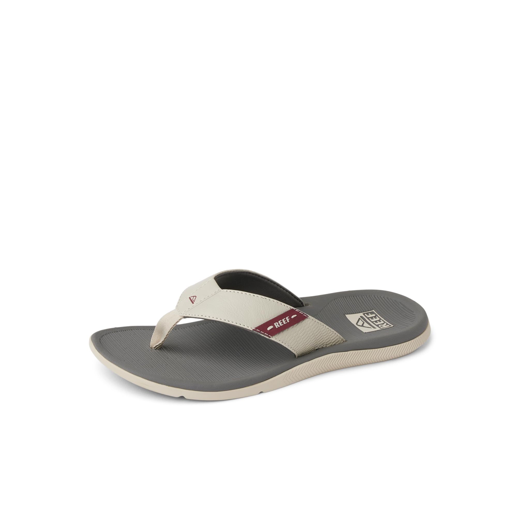REEF Santa Ana Mens Flip Flop, Arch Support, Water Friendly, Non Marking Outsole, Tan/Grey/Maroon, 12 Image REEF Santa Ana Mens Flip Flop, Arch Support, Water Friendly, Non Marking Outsole, Tan/Grey/Maroon, 12 Image