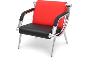 Walmokid Waiting Room Chair with Armrest, PU Leather Office Furniture, Lobby Conference Reception Chair, Office Guest Seating for Clinic,Airport,Hospital,Barber,Salon,Bank (Red & Black, 1)