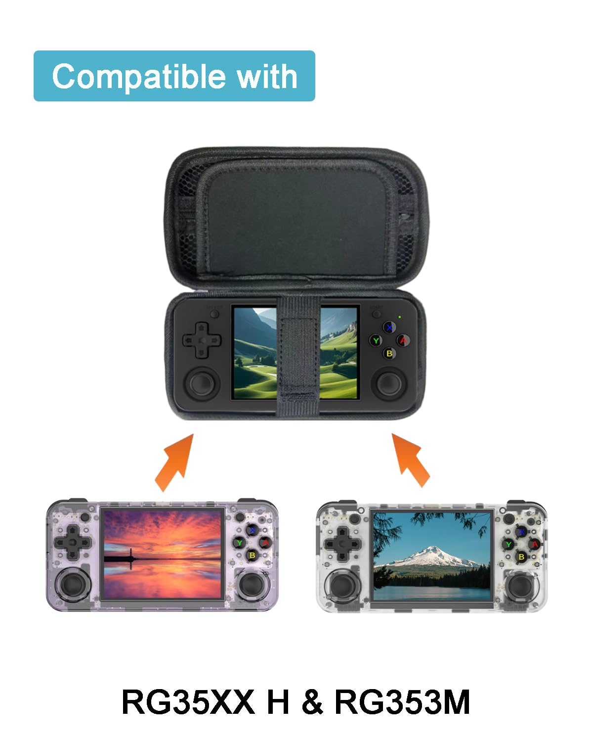 Xmaspanda Carrying Case for RG35XX H / RG353M Handheld Game Console, Portable Game Console Storage Case with Screen Protector