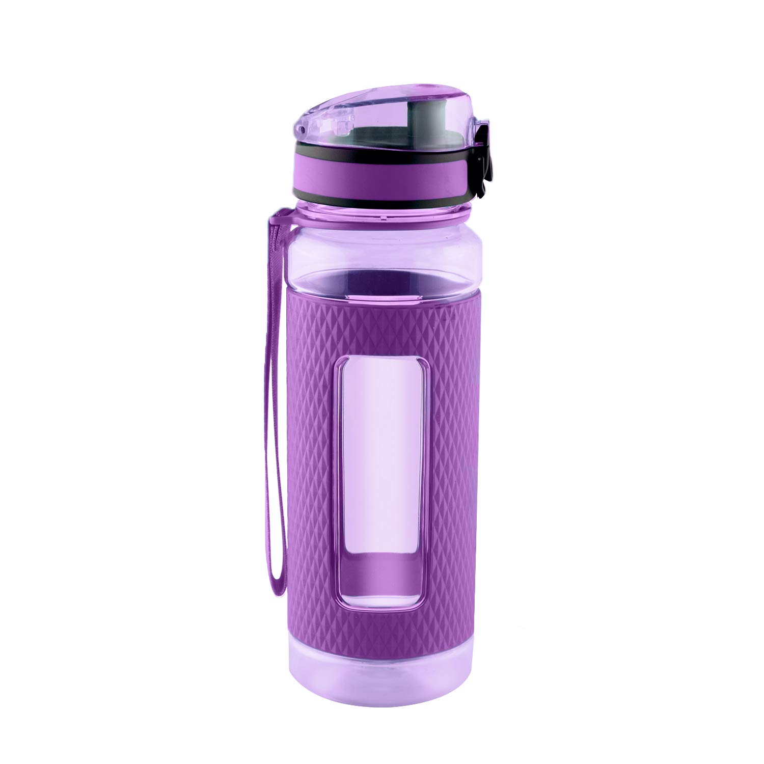 SWIG SAVVY Sports Water Bottle with Silicone Sleeve, Wide Mouth with Easy Flip Top Cap, Reusable Drinking Container with Leak Proof Lid, Great for Running, Gym, Swimming - Plastic