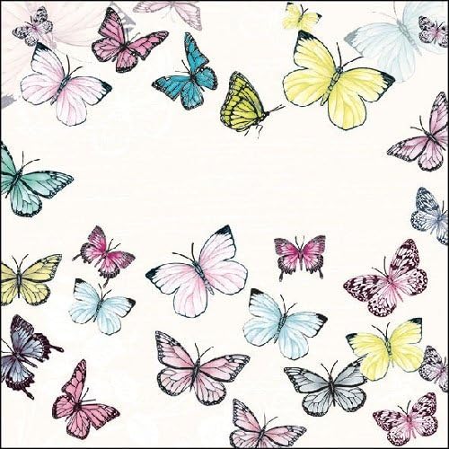 Paper Napkins for Decoupage, 4 Single Lunch Size Paper Napkins, Butterfly - White