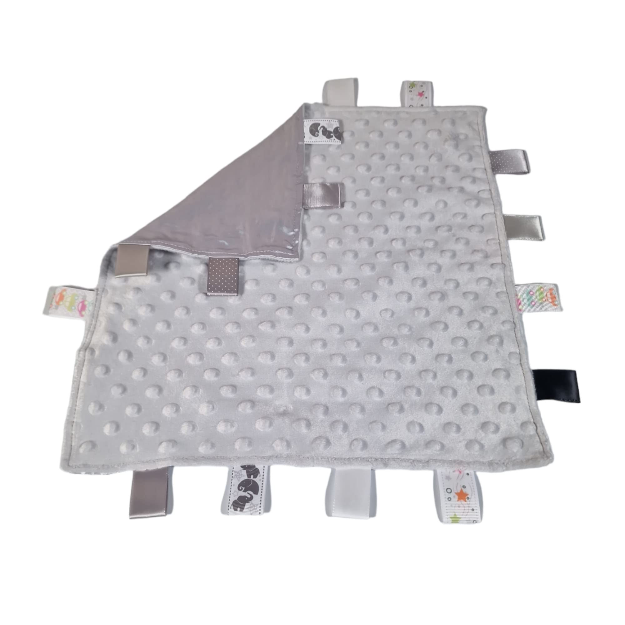 Royal Icon Baby Comforters tag blanket – Ultra Soft and Unique Design Taggies for Babies – Hypoallergenic Baby Taggy Blanket for Newborn Toddlers Boys and Girls 35x35 Cm (Grey - Ri15) — image 1