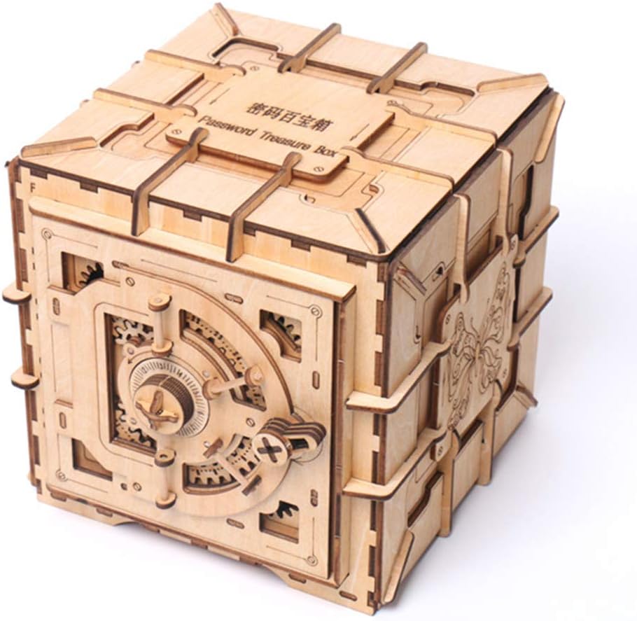 Uyuke 3D DIY Wooden Puzzle Treasure Box Girl Jewelry Storage Box Creative Mechanical Model Jigsaw Home Art Decoration Crafts