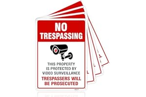 SEHINU Video Surveillance & No Trespassing Sign Set - 4 Pack, Red & White Aluminum Security Signs, 7X10 inches, with Camera Symbol, Outdoor Use for Home, Business, and Private Property