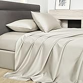 PURE ERA Sheet Set 800 Thread Count Long Staple Cotton Sateen Silky Soft Smooth Hotel Luxury 4 Piece Bed Sheets Set Queen Size, Deep Pocket up to 16" (Beige, Queen)
