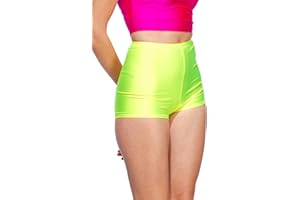 ROSANC Shiny Shorts High Waist Neon Dance Shorts Comfy Stretch Nylon Spandex Hotpants for Disco Party Rave Halloween Costumes