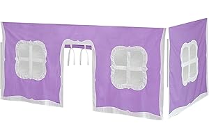 Max & Lily Underbed Curtain for Low Bunk Bed/Low Loft Bed, Play Curtain for Kids, Cotton Privacy Curtain for Bottom Bunk, 2 Panel Curtain Set Purple/White