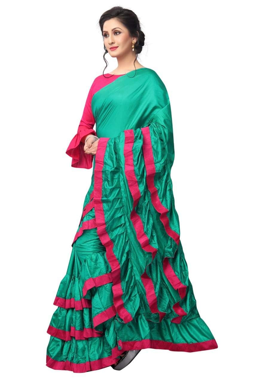 ank women's new ruffle pattern silk saree with blouse