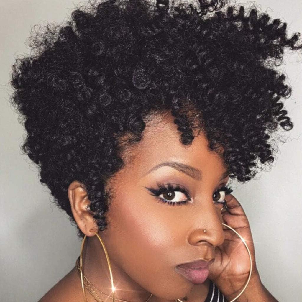 Iusun Wigs,3.9'' Women's Black Full Front Short Afro Wave Heat Resistant Synthetic Wigs Short Curly Full Hair Cosplay Costume Wigs Daily Party Anime Hair Wig High Temperature Fiber