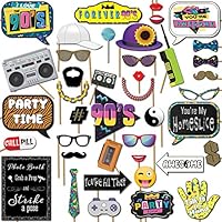 90s Throwback 1990s Party Theme Photo Booth Props 41 Pieces with Wooden Sticks and Strike a Pose Sign by Outside The Booth