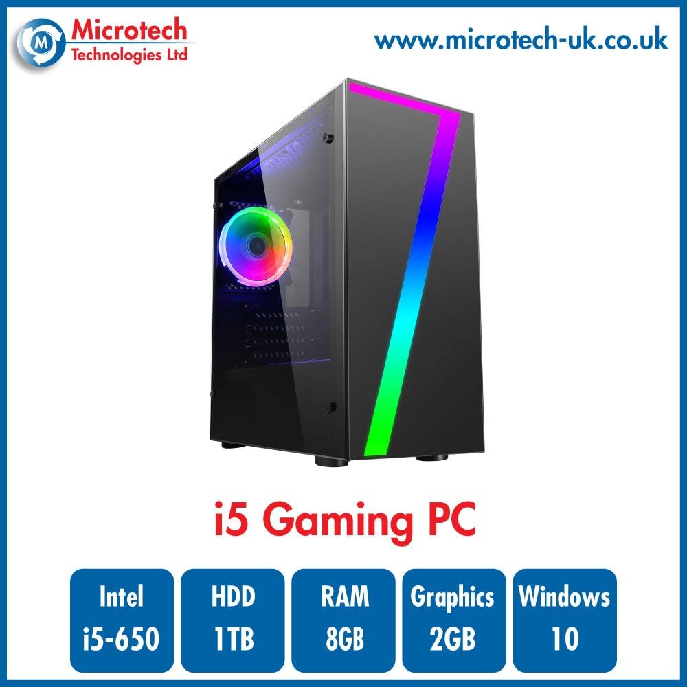 Microtech Gaming - Black RGB, Seven, Intel Core i5-650 Dual Core CPU, 8GB RAM, 1TB HDD, 2GB GT710 Graphics Card, Windows 10 Pro, Gaming PC Computer