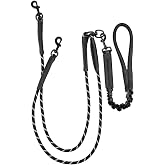 Pieviev Double Dog Leash for 2 Medium&amp;Large Dogs, Longer Coupler, No Tangle | Longer Extension for Easier Separate Management, Six Padded Grips to Reduce Rope Burn, Sturdy &amp; Durable, 360&deg; Swivel Splitter