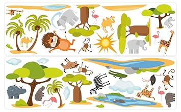Dekodino Wandtattoo Safari Und Afrika Landschaft Mit Tieren Kinderzimmer Deko Amazon De Baby