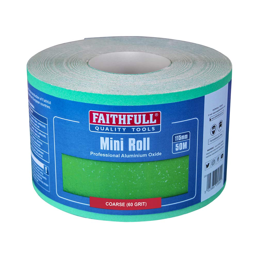 Faithfull FAIAR11560G 50M Coarse (60 Grit) Sandpaper Roll Green (Pro) 115mm x 50M