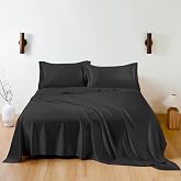 THXSILK 100% Silk Sheet Set, 7A+ Silk Sheet Set Soft Breathable, Luxury Bedding (1 Flat Sheet, 1 Fitted Sheet, 2 Pillow Shams) King, Black