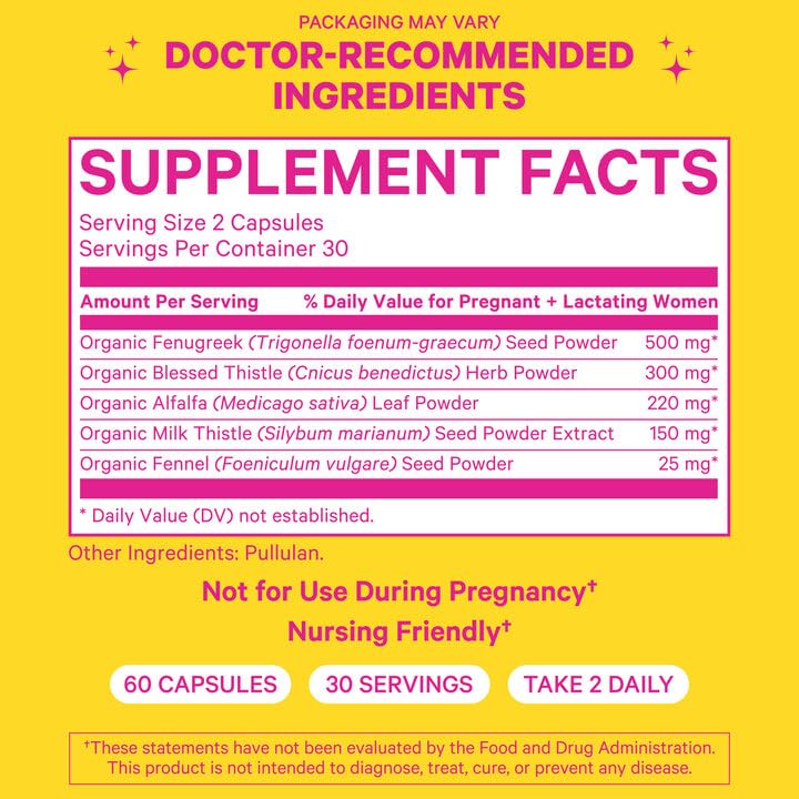 Pink Stork Total Lactation Support Supplement with Organic Fenugreek