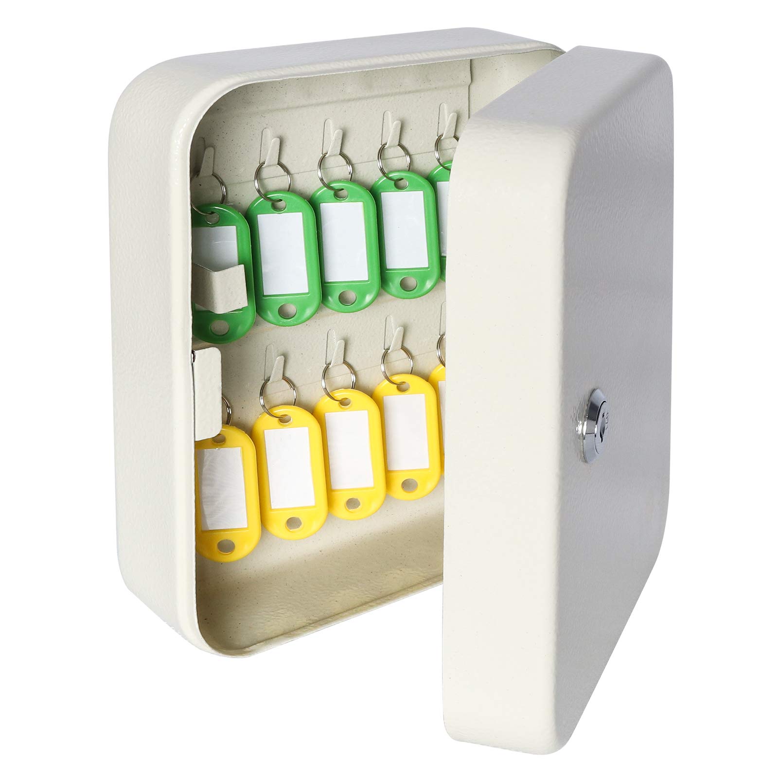 Parrency Security Metal Key Box with 20 Hooks, Large Adjustable Wall Mount Key Lock Cabinet, 7 4/5" x 6 3/10" x 3" (Key Tags Included)