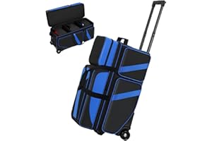 Cxinesbag 3 Ball Bowling Bags With Wheels,Bowling Bags 3 Ball Roller With Shoes Compartment And Multiple Pockets,3 Ball Bowling Bag has Retractable Handle Extends to 41.5 in