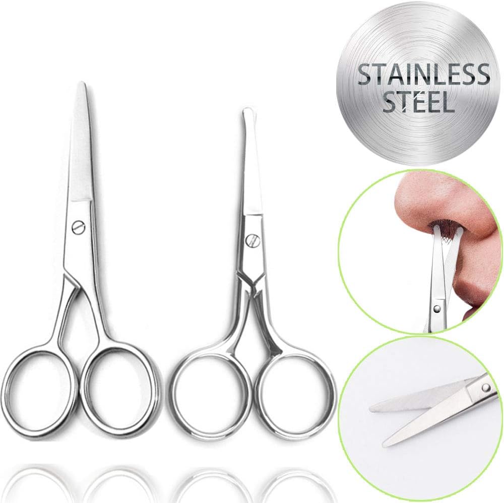 TooCoo Stainless Steel Dog Grooming Scissors Eyebrow Grooming Scissors Mustache Scissors Manual Nose Hair Scissors, Rounded Eyebrows Facial Hair Scissors (Scissors[2 Pack])