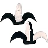 Beistle Unisex Plush Black & White Jester Hats, 2 Pieces – Clown & Carnival-Themed Accessories, Mardi Gras Party Supplies, Halloween Costume Dress-Up, Medieval Headwear