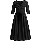 Runwind Plus Size Maxi Dress for Curvy Women 3/4 Long Casual Wedding Guest Dress with Pockets Black 1XL