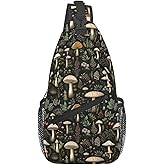 IRIHISKY Sling Bag for Men Women Mushroom Boho Leaf Vintage Crossbody Backpack Casual Hiking Daypack for Travel Sport Running Chest Bag