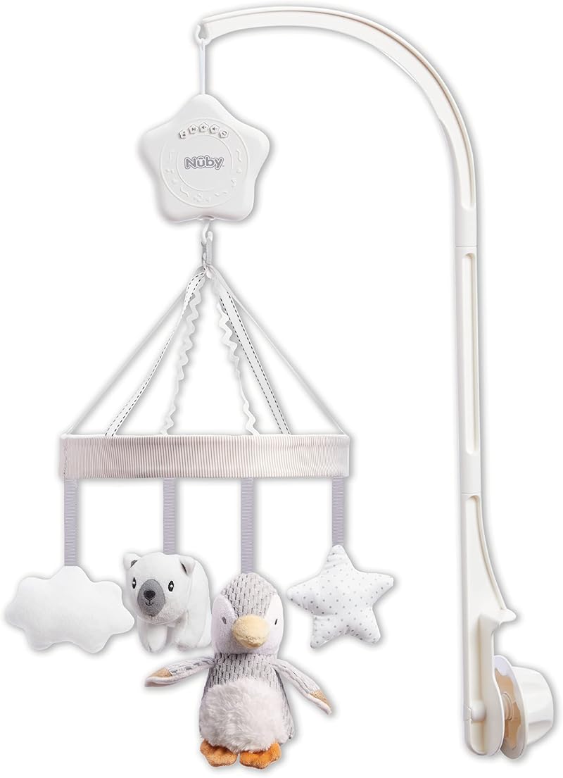 Nuby Penguin Musical Cot Mobile for Babies – Adjustable Arm, 5 Melodies