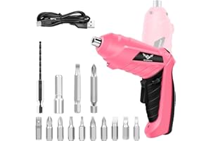 JENABOM 14 in 1 Electric Screwdriver Cordless Rechargeable Small Power Drill Set 3.6V Li-ion 3Nm Max Torque Electric Rotatable with LED Light Screwdriver, Pink