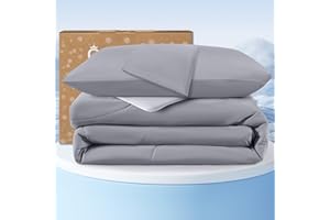 QUTOOL Cooling Comforter Queen Size, Double-Sided Cooling Blankets for Hot Sleepers and Night Sweats, Silk Smooth Ice Cool Comforter with 2 Pillowcases, Breathable & Lightweight Grey, 90"x90"